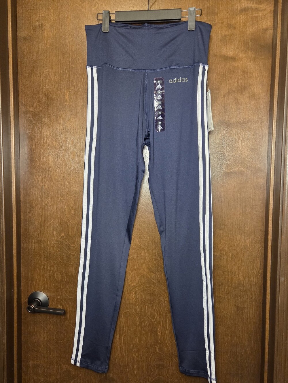 adidas Navy High-Waist Leggings with White Stripes NWT